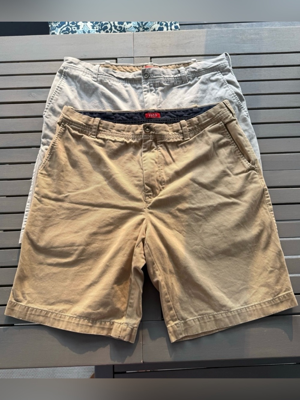 Izod Men's Flat Front Chino Shorts - Khaki and Light Beige